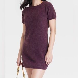 NWT Women's Short Sleeve Cozy Knit Mini Sweater Dress - A New Day™ Burgundy XL